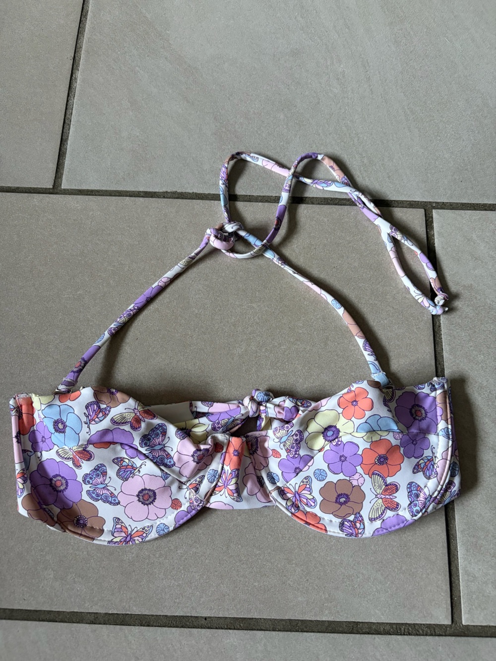 Frankie's Bikinis Kids Floral Halter Bikini Top - Purple, Pink & Orange
